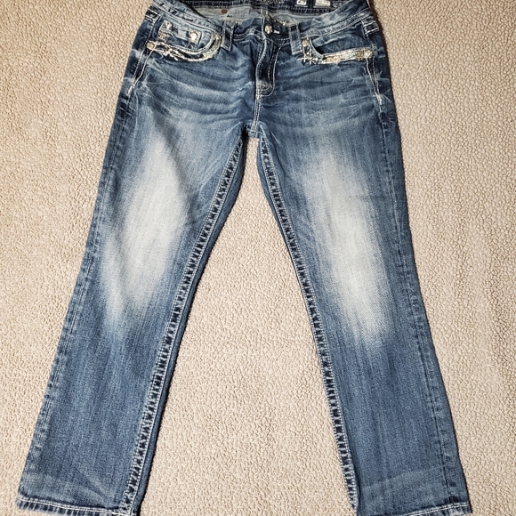 Miss Me Pants - Miss Me Mid Rise Embroidered Bling Denim Easy Crop Jeans Y2K women Sz 29